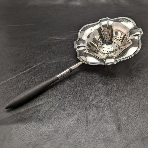 American Vintage Sterling Silver Tea Strainer with Wooden Handle